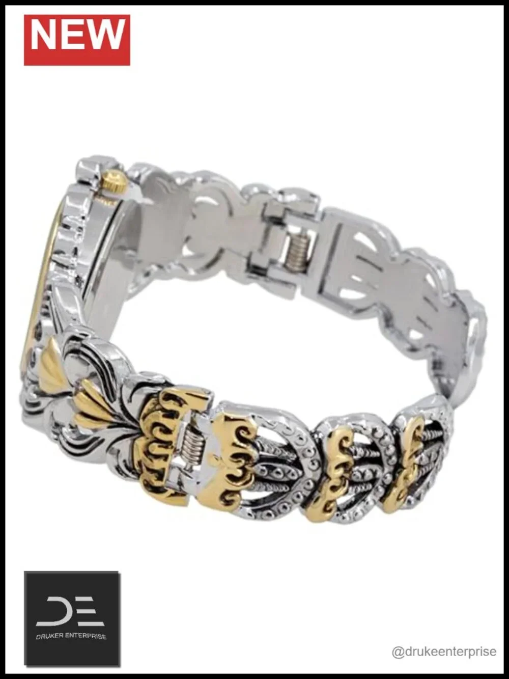 Japanese Quartz Women's 35mm Case Egyptian Concho Cuff Bangle Watch